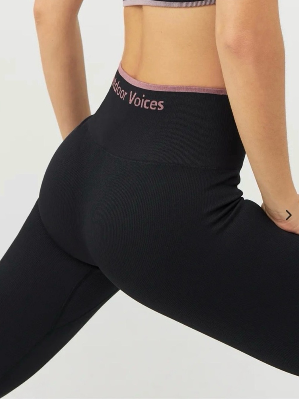 Outdoor Voices Black Leggings with Mauve Waistband